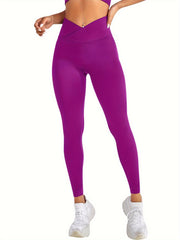 Ribbed Cross Waist Yoga Pants High Stretch Fitness Leggings