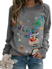Christmas Graphic Print Sweatshirt Long Sleeve Crew Neck Pullover Sweatshirt