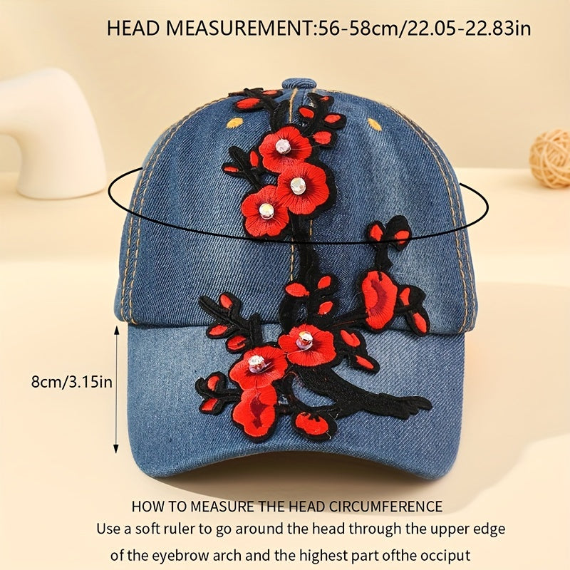 Plum Blossom Patch Baseball Cap Denim Sunshade Dad Hat