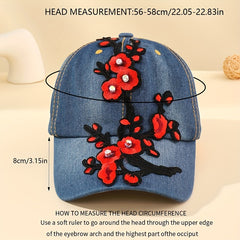 Plum Blossom Patch Baseball Cap Denim Sunshade Dad Hat