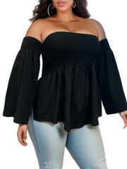 Sexy Blouse Women's Plus Solid Off Shoulder Bell Sleeve Top