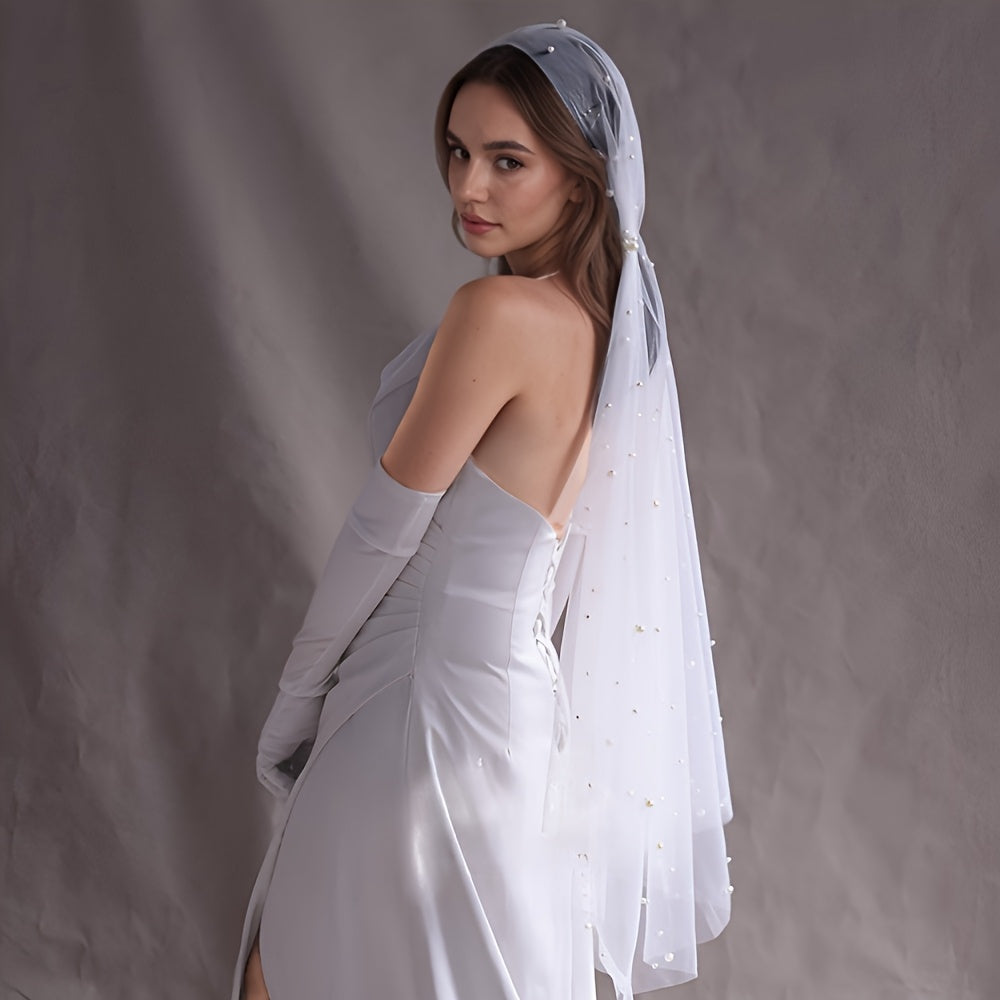Long Bridal Veil with Faux Pearl Accents