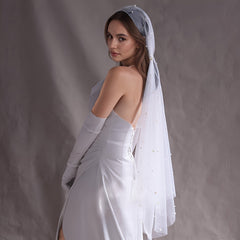 Long Bridal Veil with Faux Pearl Accents