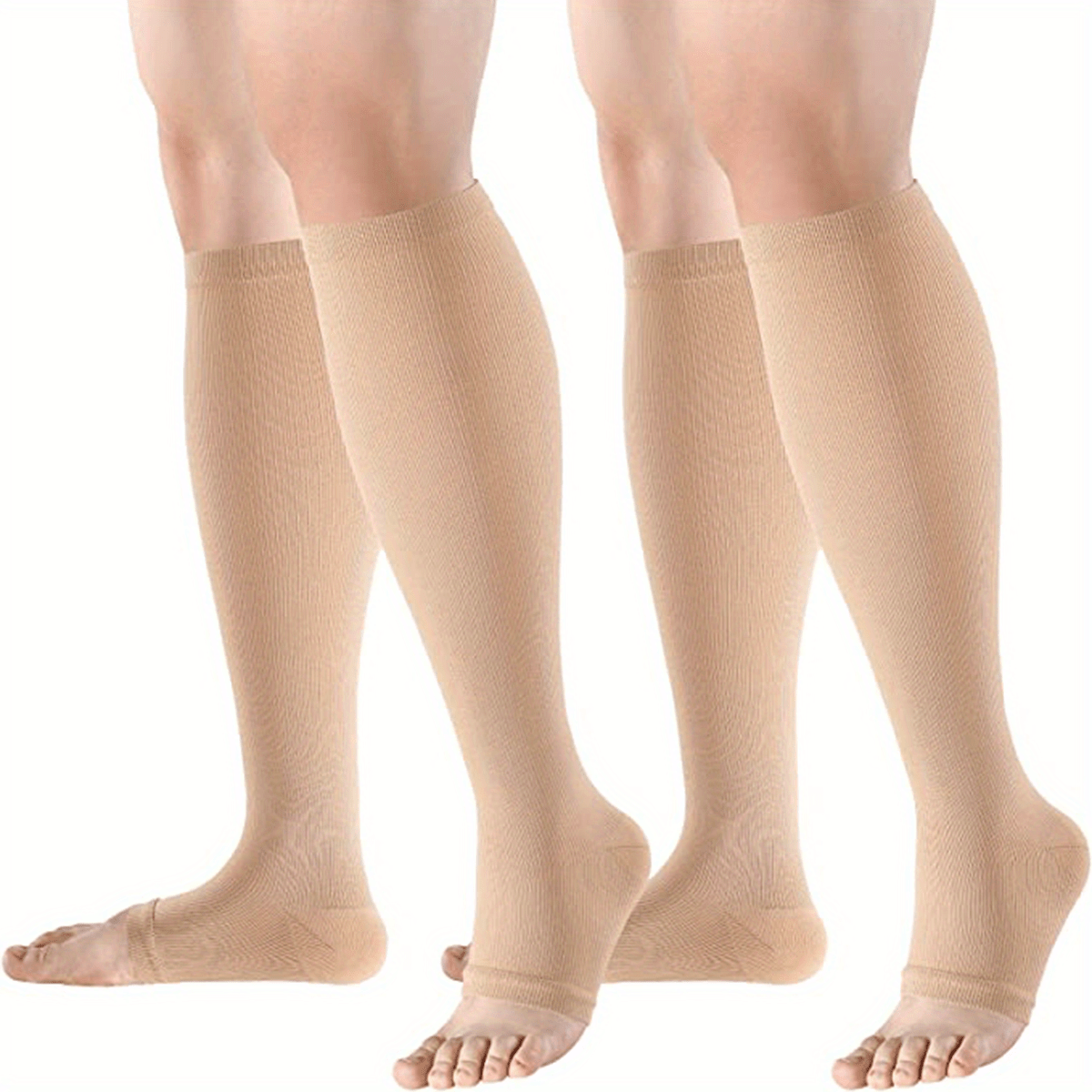 Copper Compression Socks 2 Pairs Open Toe Calf Socks 20-30 mmH