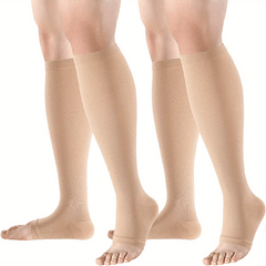 Copper Compression Socks 2 Pairs Open Toe Calf Socks 20-30 mmH
