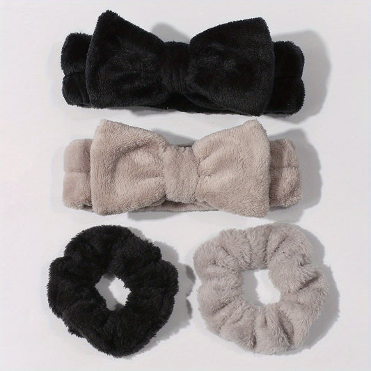 Plush Hair Accessories Set Soft Headband Wristband for Skincare Spa