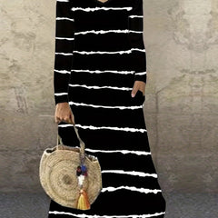Striped Long Sleeve V Neck Maxi Dress With Pockets