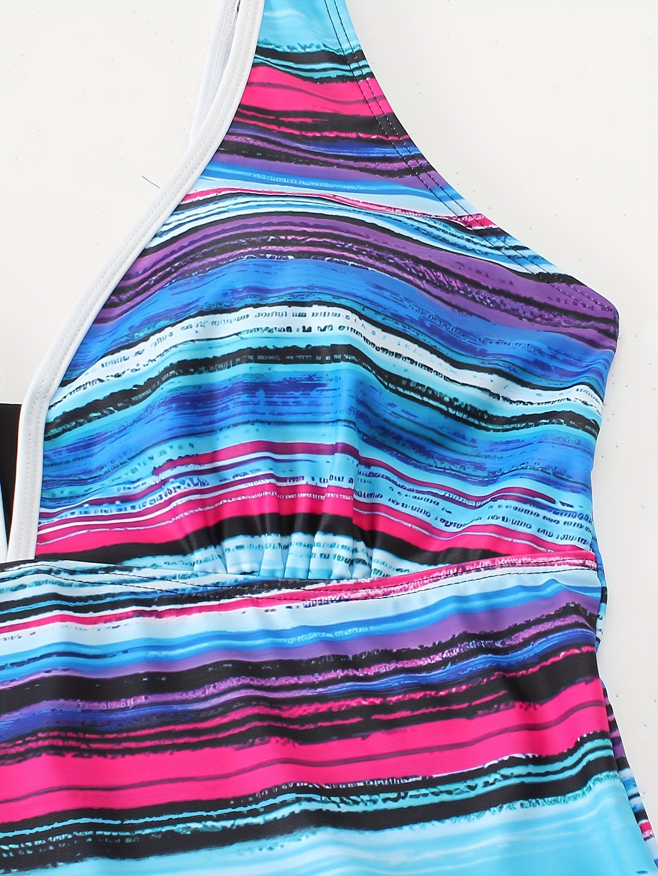 Plus Striped Print V Neck Cami Top with Panty Set