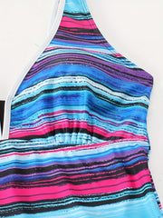 Plus Striped Print V Neck Cami Top with Panty Set