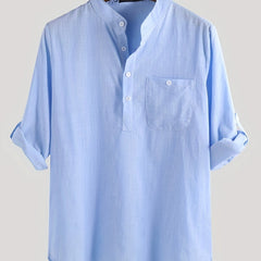 Men's Solid Short Sleeve Stand Collar Shirt