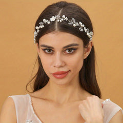 Faux Pearl Flower Headband Tiara For Women Bride Party Wedding