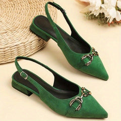 Women's Low Heel Slingback Sandals Pointed Toe Buckle Strap Shoes