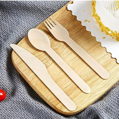 100pcs Wooden Tableware Set Disposable Fork Spoon Western Steak Cutlery