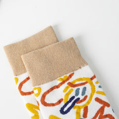 5 Pairs Graffiti Pattern Socks Colorful Cotton Mid Tube Women's Stockings