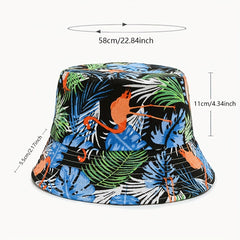 Flamingo Leaf Print Bucket Hat Lightweight Hawaii Fisherman Cap