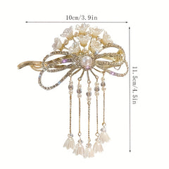 Flowers Rhinestone Tassel Hair Clips Hanfu Decorative Hair Accessories