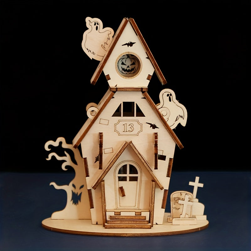 3D Wooden Puzzle Halloween House Educational Toys DIY Creative