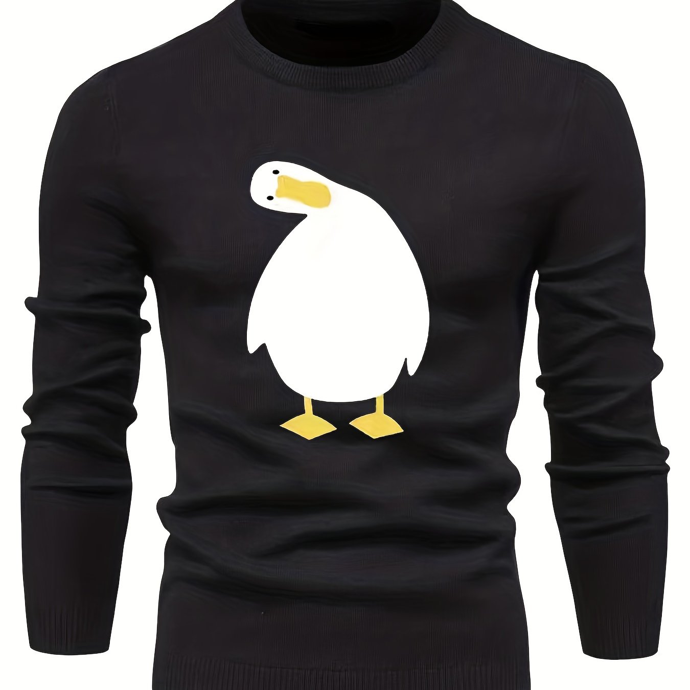 Cartoon Duck Print Men's Casual Warm Crew Neck Pullover Sweater