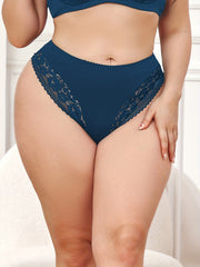 Floral Jacquard Lace Trim Panties Plus Size