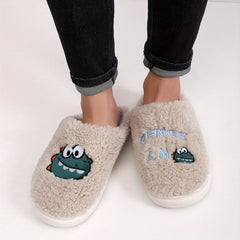Men's Dinosaur House Slippers Cozy Plush Anti-Skid Winter Indoor Shoes
