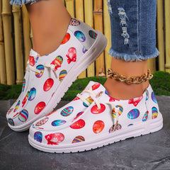 Women's Easter Eggs Print Canvas Slip On Casual Walking Shoes