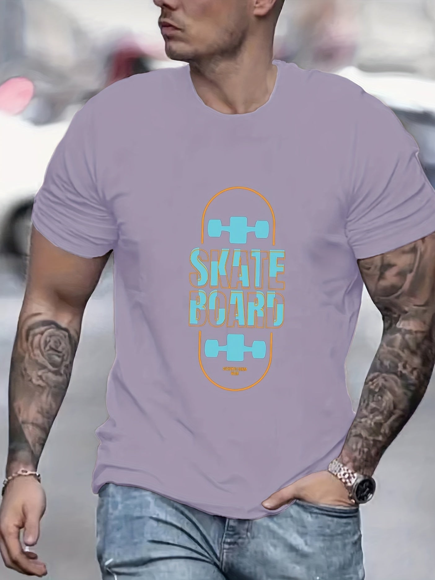 Skateboard Print Men's Graphic Tee for Summer