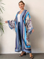 Boho Kimono Scarf Print Long Sleeve Maxi Kimono Cover Up