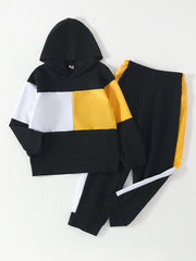 Boy's Colorblock Hoodie & Sweatpants Set, Sporty Style Outfit