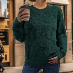 Solid Knit Long Sleeve Crew Neck Sweater for Women