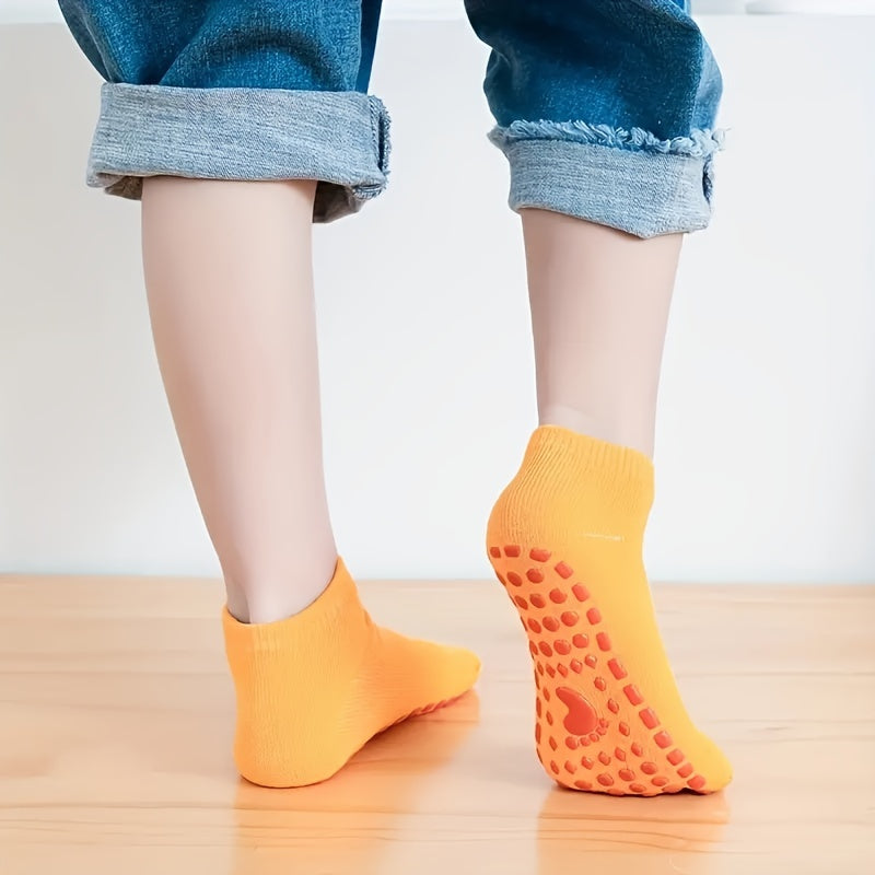 6 Pairs Girl's Non Slip Socks Solid Cotton Blend Bottom Rubber Dot