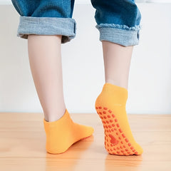 6 Pairs Girl's Non Slip Socks Solid Cotton Blend Bottom Rubber Dot