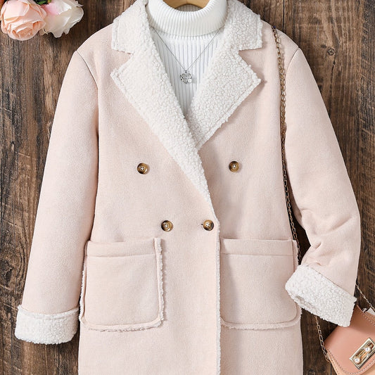 Girls' Winter Coat Fleece Warm Lapel Collar Overcoat