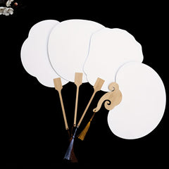 Bamboo Handle Double sided Rice Paper Fan Watercolor Painting Diy Material