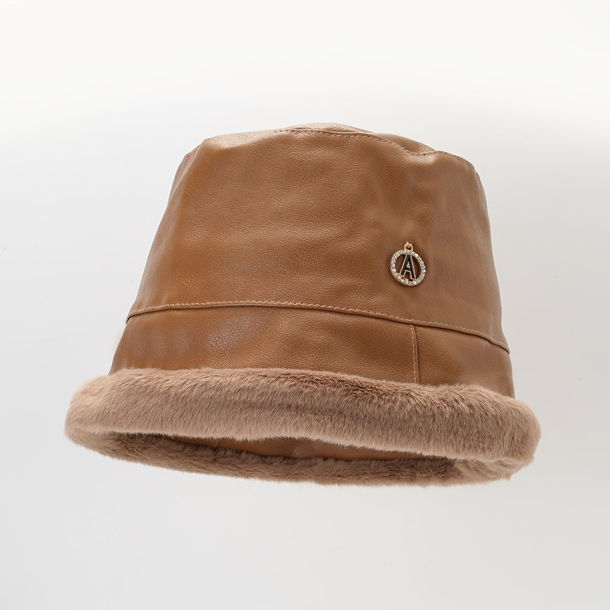 PU Leather Plush Edge Bucket Hat Warm Sun Hats For Women