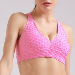 Women's Textured Sports Bra Yoga Crop Top Gym Shirt