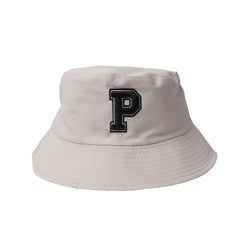 P Embroidery Bucket Hat Casual UV Protection Fisherman Cap Sunscreen Basin Hat