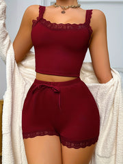 Lace Trim Lounge Set Cami Top & Shorts