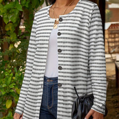 Plus Size Stripe Print Button Up Long Sleeve Tunic Shirt