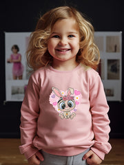 Girls Rabbit Pattern Crew Neck Sweatshirt Spring Fall Christmas Gift