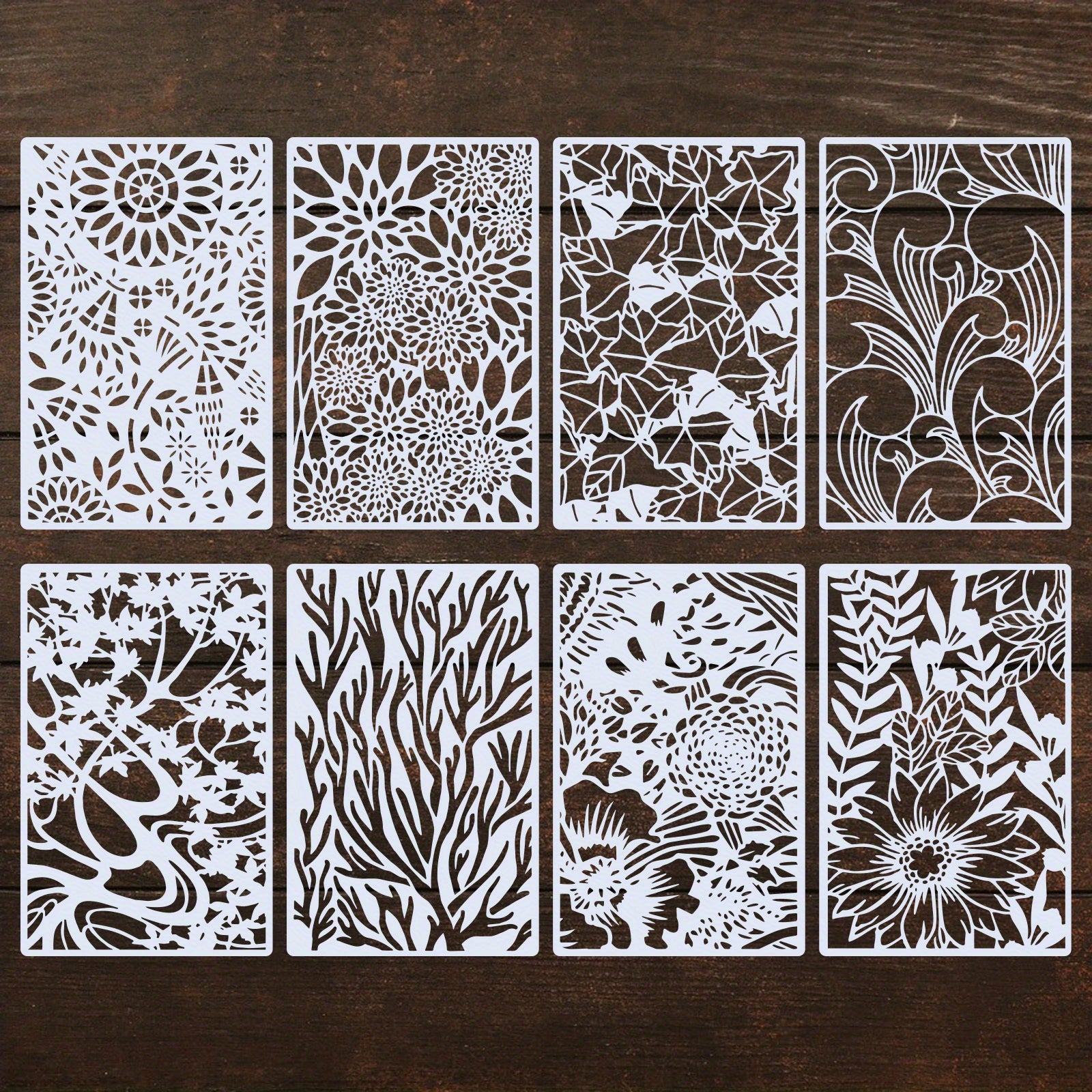 8pcs Textured Art Painting Stencils Reusable Plastic Stencils