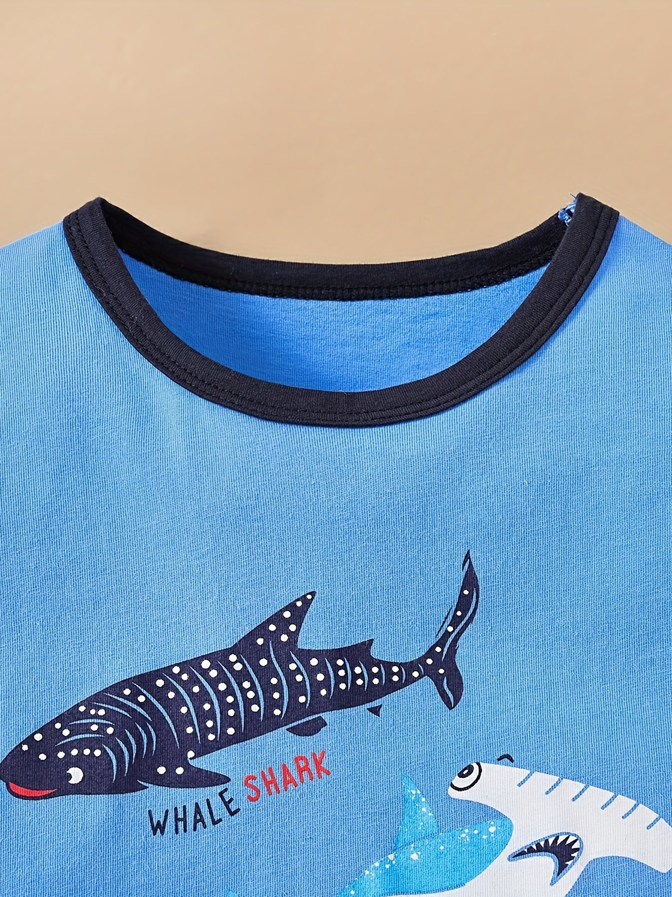 Boys Shark Casual Outfit Round Neck T shirt & Shorts Kids Summer Clothes Sets