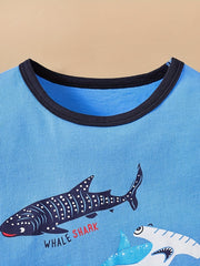 Boys Shark Casual Outfit Round Neck T shirt & Shorts Kids Summer Clothes Sets
