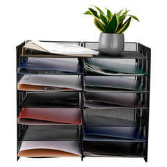 Bilateral Grid Desktop Document Organizer 12 Tray Paper Sorter Home & Office