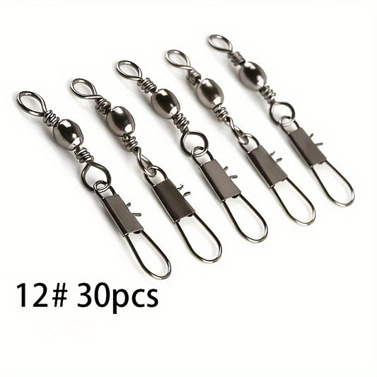30pcs Fishhook Connectors Barrel Swivel Safety Snap Solid Ring Fishing