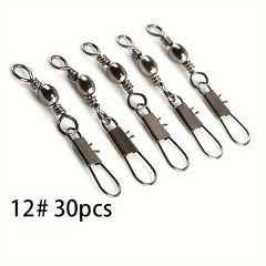 30pcs Fishhook Connectors Barrel Swivel Safety Snap Solid Ring Fishing