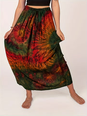 Retro Skirt Women's Plus Tie Dye Elastic High Rise Maxi Skirt
