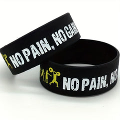 4 Pcs No Pains No Gains Inspirational Silicone Bracelet Wide Rubber Wristband
