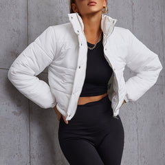Button Front Zip Up Padded Coat Winter Outerwear