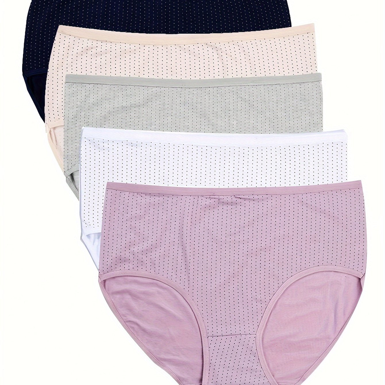 5 Pack Plus Size Panties Set Pin Dot Print Mid Waist Underwear