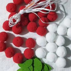 Winter Birthday Decorations: Felt Flowers, Pom Poms, Red Balls, Green Leaves